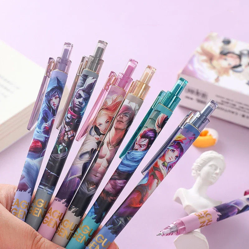 6PCS League of Legends Gel Pens LOL EKKO AHRI Sett The Boss Yasuo Neeko Video Game Stationery School Supplies for Kids Students