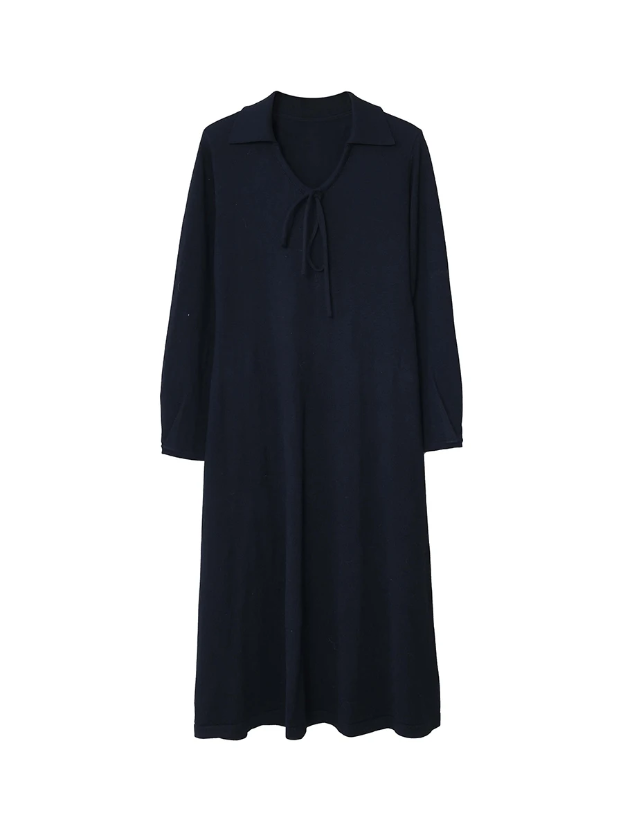 Vestido Confortável com Decote em V e Cinto, Tamanho Plus F, Estilo E e Simples, Moda Outono, Saia Alta em Form...