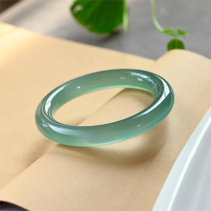 

Ice Seed Oil Blue Chalcedony Fat Round Bar Bracelet, Fashionable Temperament