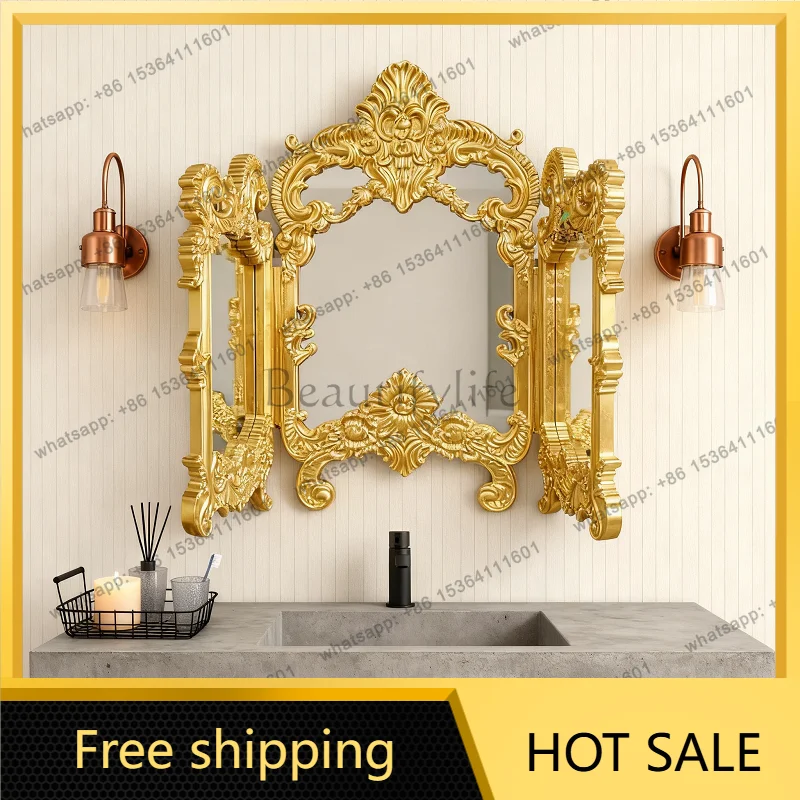 XX. French retro tri-fold mirror American wall-mounted three-sided bathroom mirror