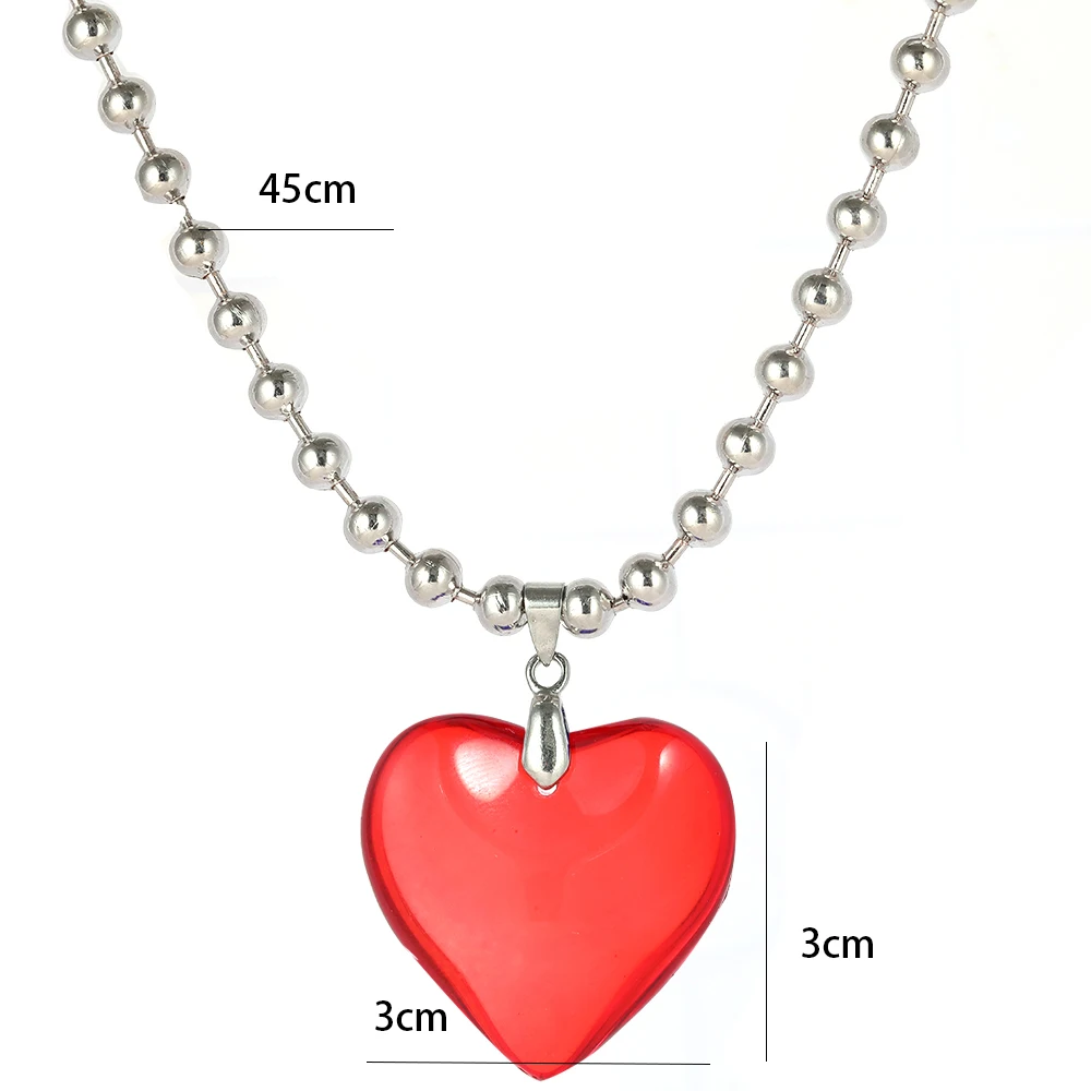 Heart Glass Pendant Necklace for Women Men Fashion Punk Jewelry Accessories Friends Gift Big Red Heart Rope Chain Lover Choker