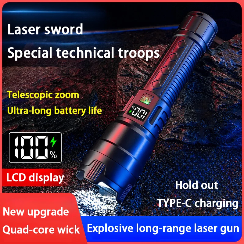 

High Strong Power 30w Led Flashlights 3000m Zoom Tactical Light Emergency Spotlights Telescopic Torch with Built-in Battery