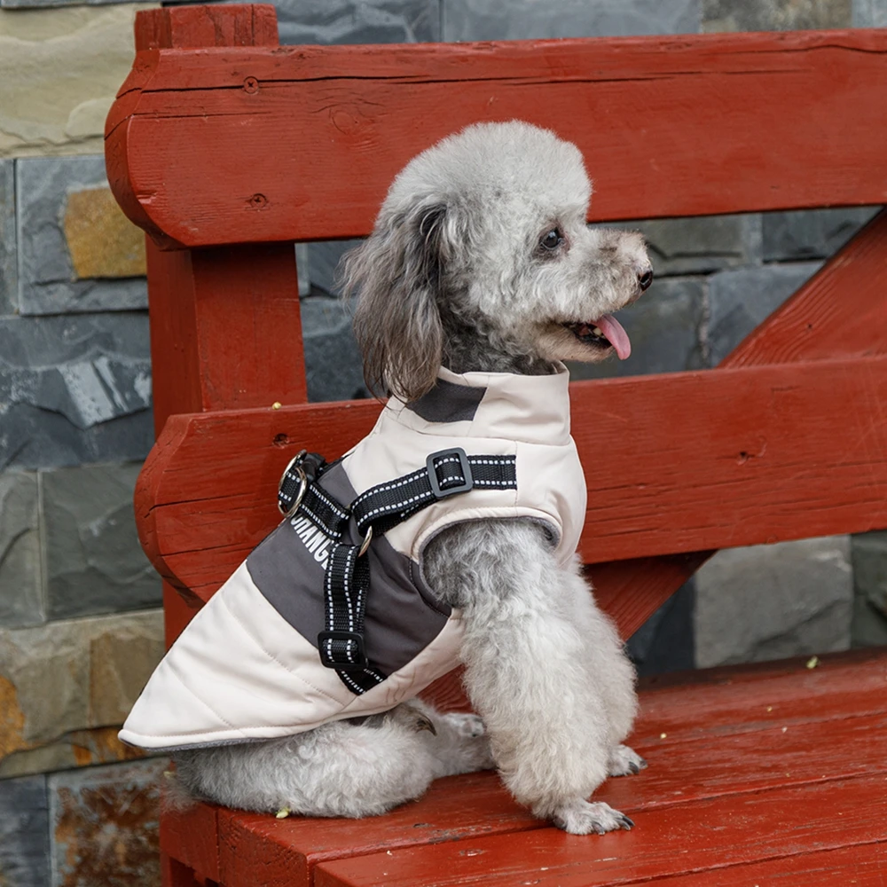 Chaquetas cálidas de invierno para mascotas, ropa con arnés para perros, abrigo impermeable para perros pequeños y grandes, trajes de Chihuahua y Bulldog Francés