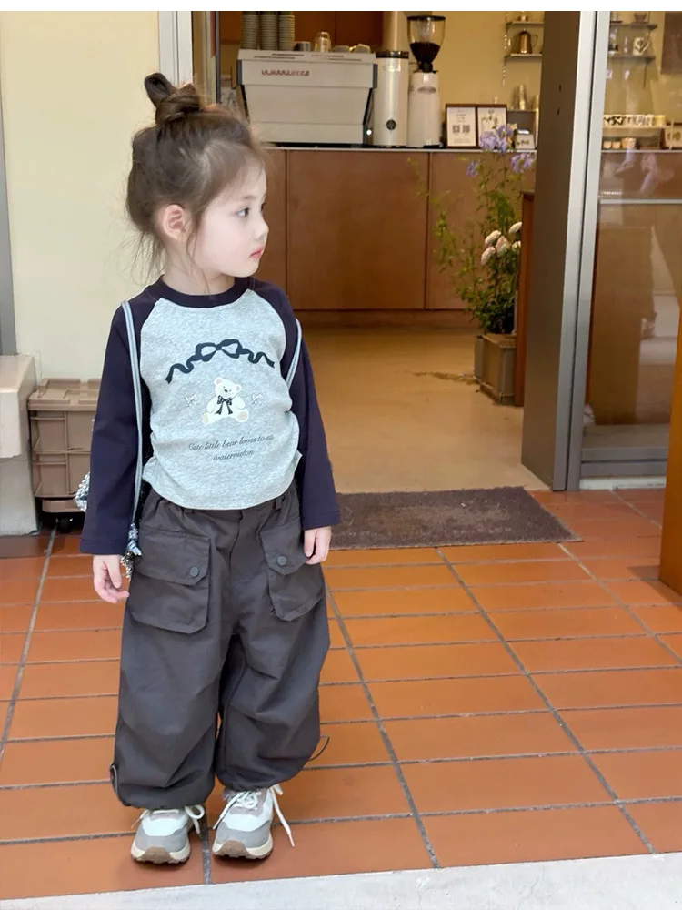

Girls' autumn suit2024New Korean Vantrend Clothes Children's CartoonTBoy's Casual Working Pants Two-Piece T-shirt