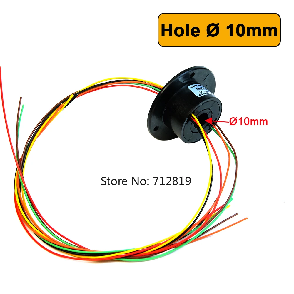 Mini Hole 10mm Hollow Slip Ring 6 Channels Wires 2A Conductive Electric Slipring Rotary Joint Connector 240V AC/DC