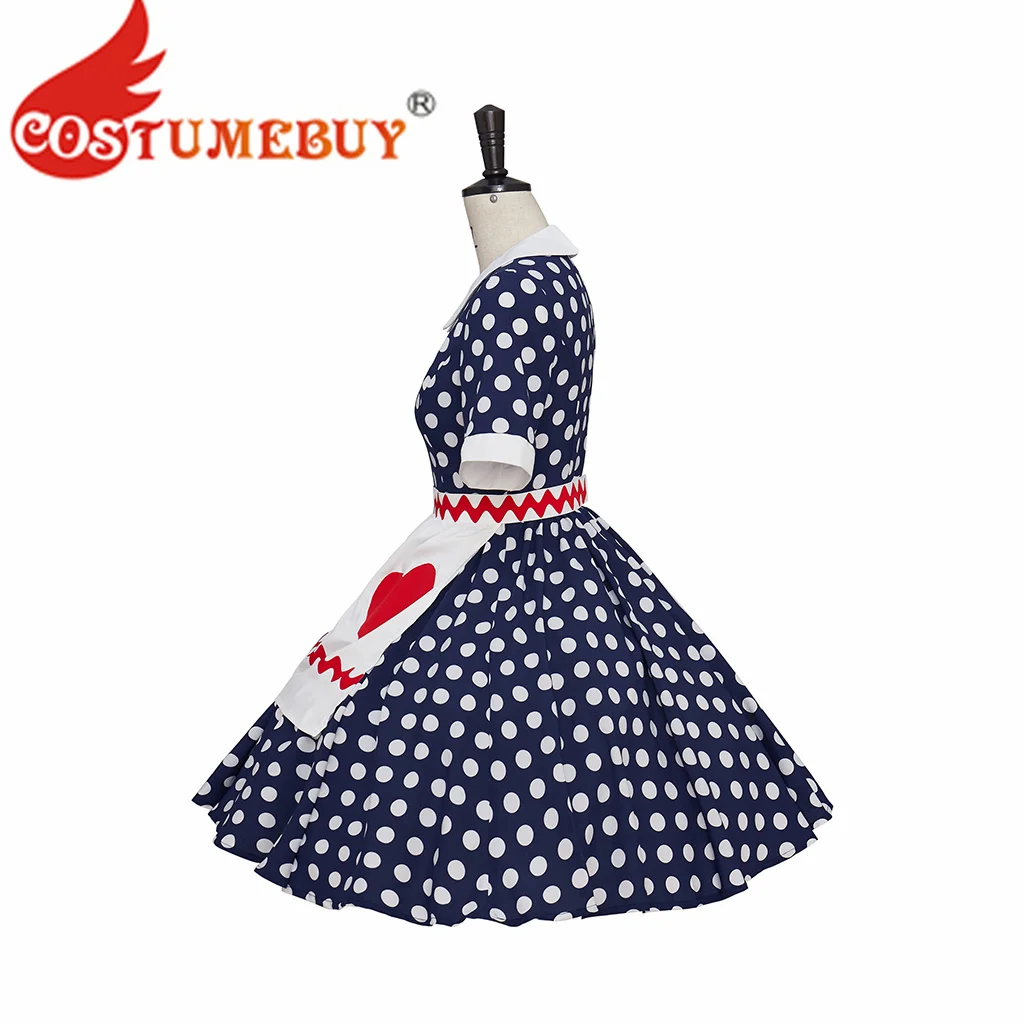 Women's I Love Lucy Cosplay Costume Lucille Ball Halloween Costume Polka Dot Dress with Apron view 3