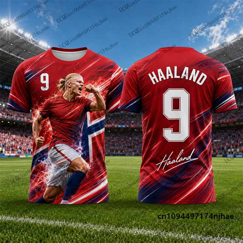 2027 Neuer Spezieller Haaland # 9 bedruckte Fußballtrikots für Herren, T-Shirt, Sommer, atmungsaktiv, schnell trocknend, Sport-T-Shirts, lässige Oberteile für Kinder/Erwachsene – Detail 6