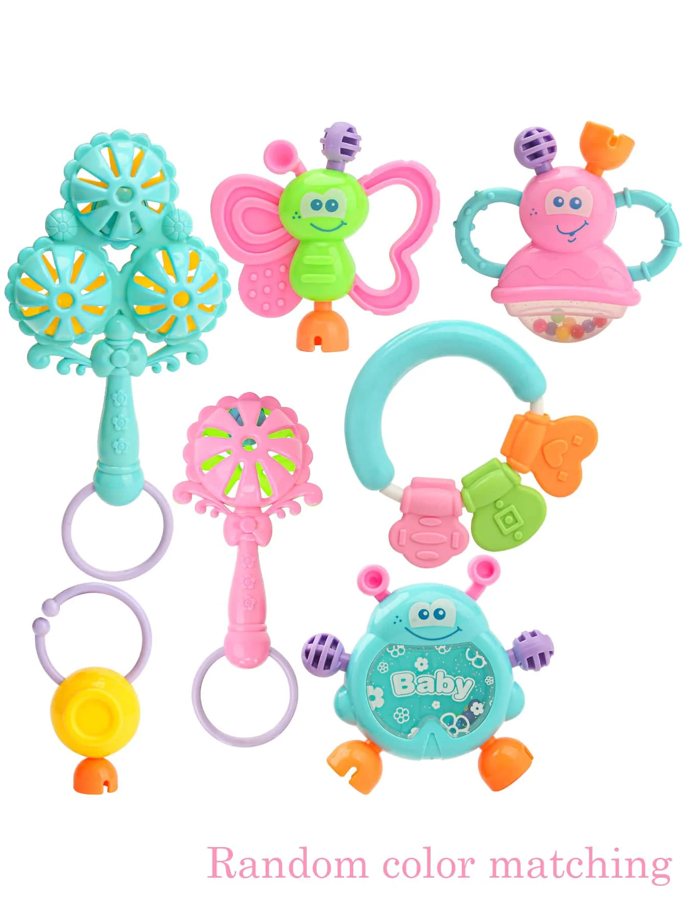 Juego de juguetes sonajero para bebé de 7 piezas, adecuado para bebés de 0 a 6 a 12 meses. Diseñado para mejorar el desarrollo sensorial temprano y promover.