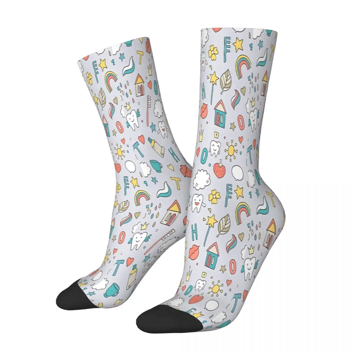 Cute Pattern With Fairy Magic Teeth Socks Male Mens Women Autumn Stockings Polyester