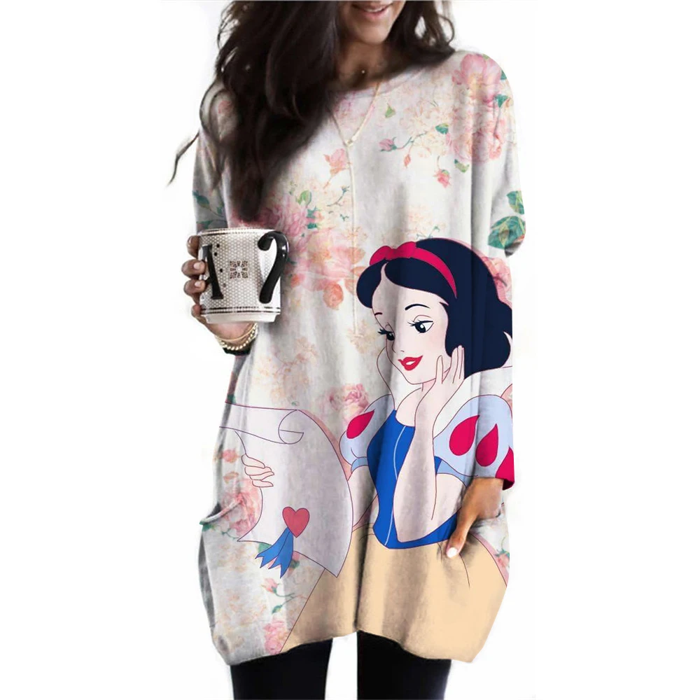 Disney Frozen Pattern Women's 3D T-shirt Long Sleeve Disney Princess Printed Women's Street Clothing Festival T-shirt Large Size