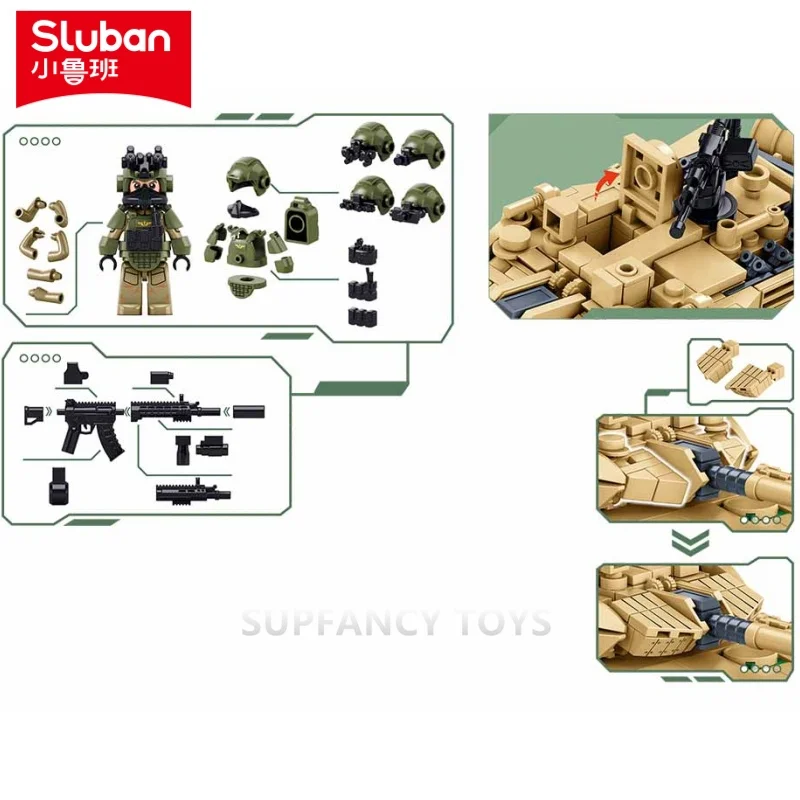 Sluban 411 قطعة ضوء عسكري رئيسي دبابة قتال نموذج الطوب القوات المدرعة اللبنات مجموعات ألعاب تعليمية للأطفال