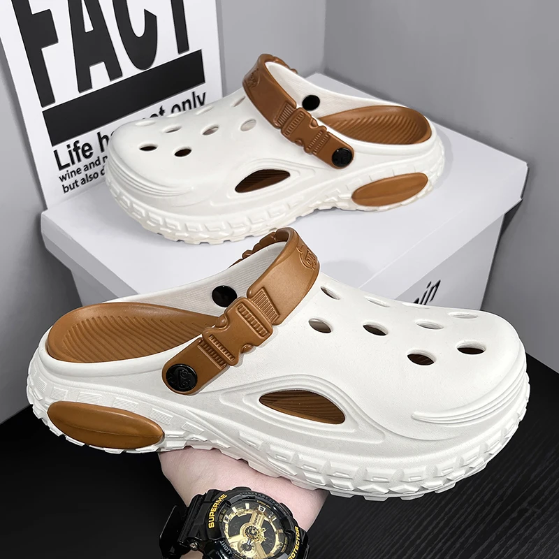 

Мужские летние сандалии-сабо из ЭВА, садовые тапочки с отверстиями, пляжные сандалии на платформе, мужские домашние шлепанцы для ванной, большие размеры до 48