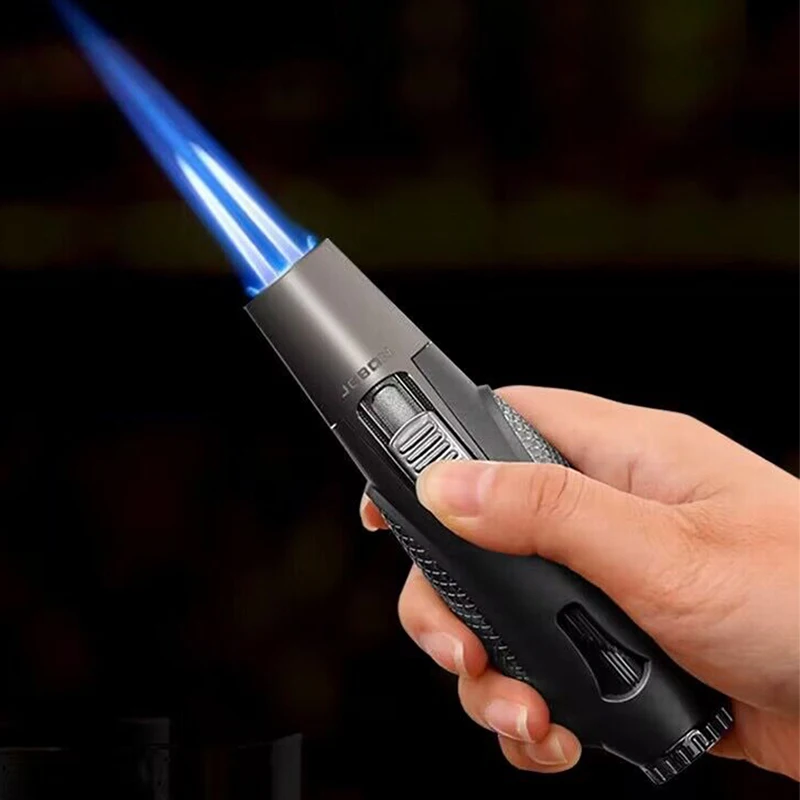 

JOBON-Inflatable Double Blue Flame, Windproof Metal, Visible Gas Butane, Inflated Cigar Lighter, Men Gadgets