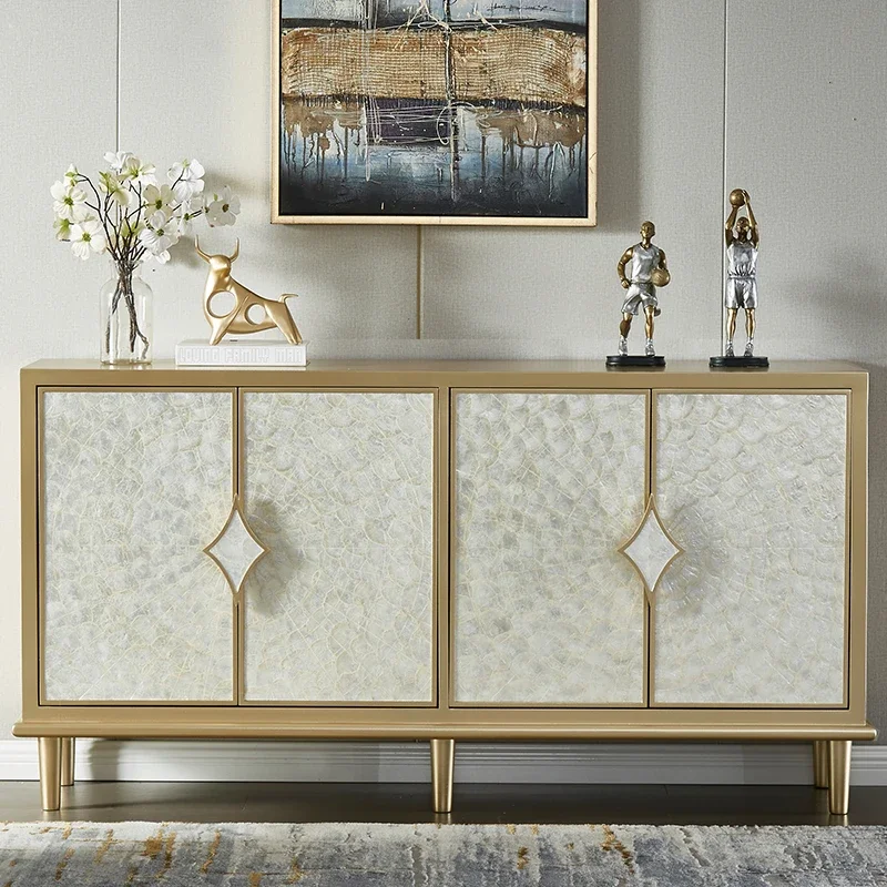 Light luxury simple shell decorative cabinet living room retro solid wood dining side cabinet