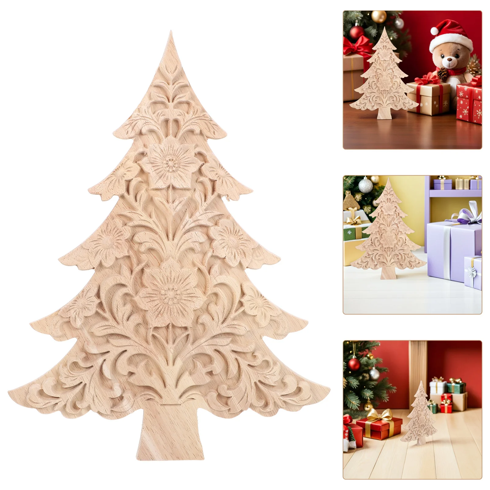 

Wooden Christmas Tree Decorations Rustic Farmhouse Style Unfinished 3D Tree Cutouts Holiday Centerpieces Mantel Decor