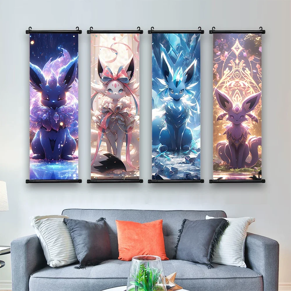 Pokemon Japanese Anime Pikachu Eevee Peripheral Poster Modern Room Decoration Charizard Canvas Hanging Scrolls HD Painting Wall