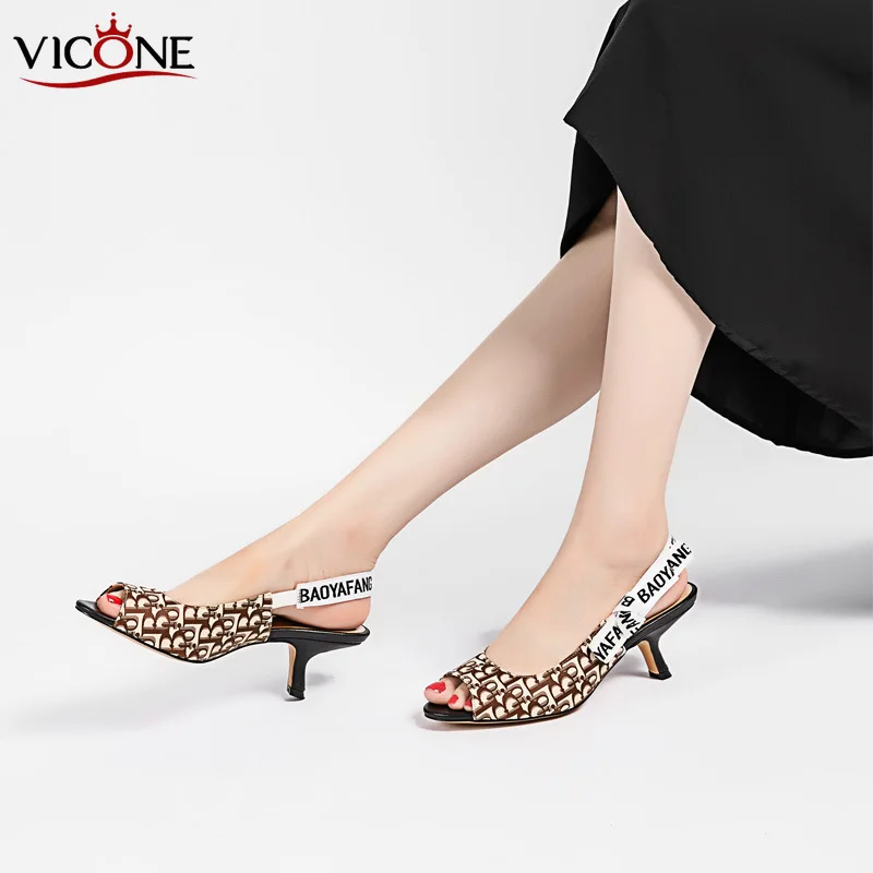 VICONE Letter Sandals Women\'s Kitten Heels  Heeled Bow Women\'s Shoes High Heels Fish Mouth Open Toe Comfortable Shoes