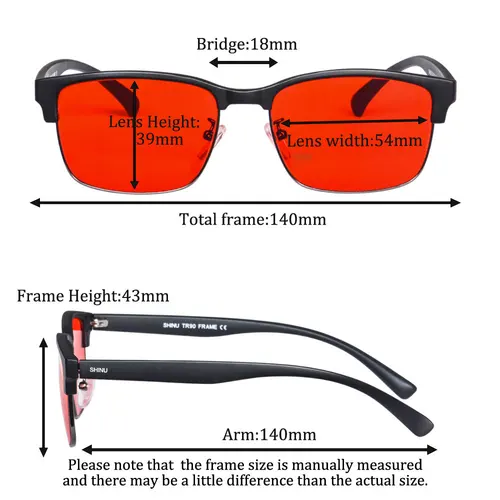 Imagen 2 del producto Mejora el sueño, gafas para el insomnio, gafas de protección de luz azul nocturna, luz roja, melatonina para dormir, marco cuadrado Tr90, 140mm de ancho