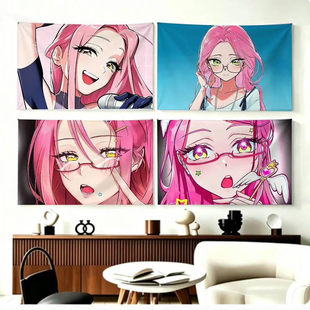 Cute Anime Mizi Alien Stage Character   Flags Wall Hanging Background Art Banner for Bedroom Home Outdoor Decor