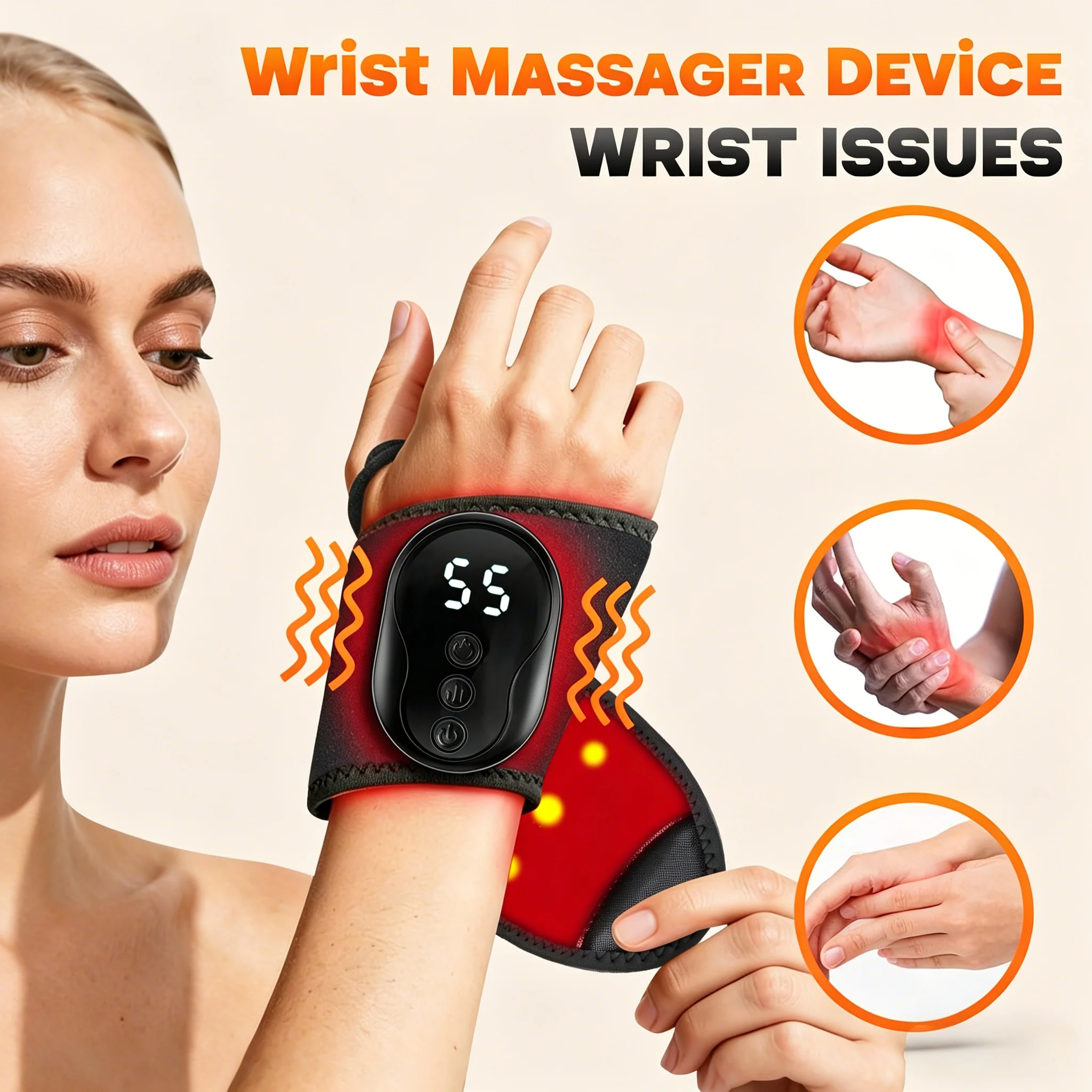Portable Wrist Massager Hand Massage Deivce Cordless Wrist Brace Vibration Wrist Pad for Carpal Tunnel Hand Wrist Daily Comfort