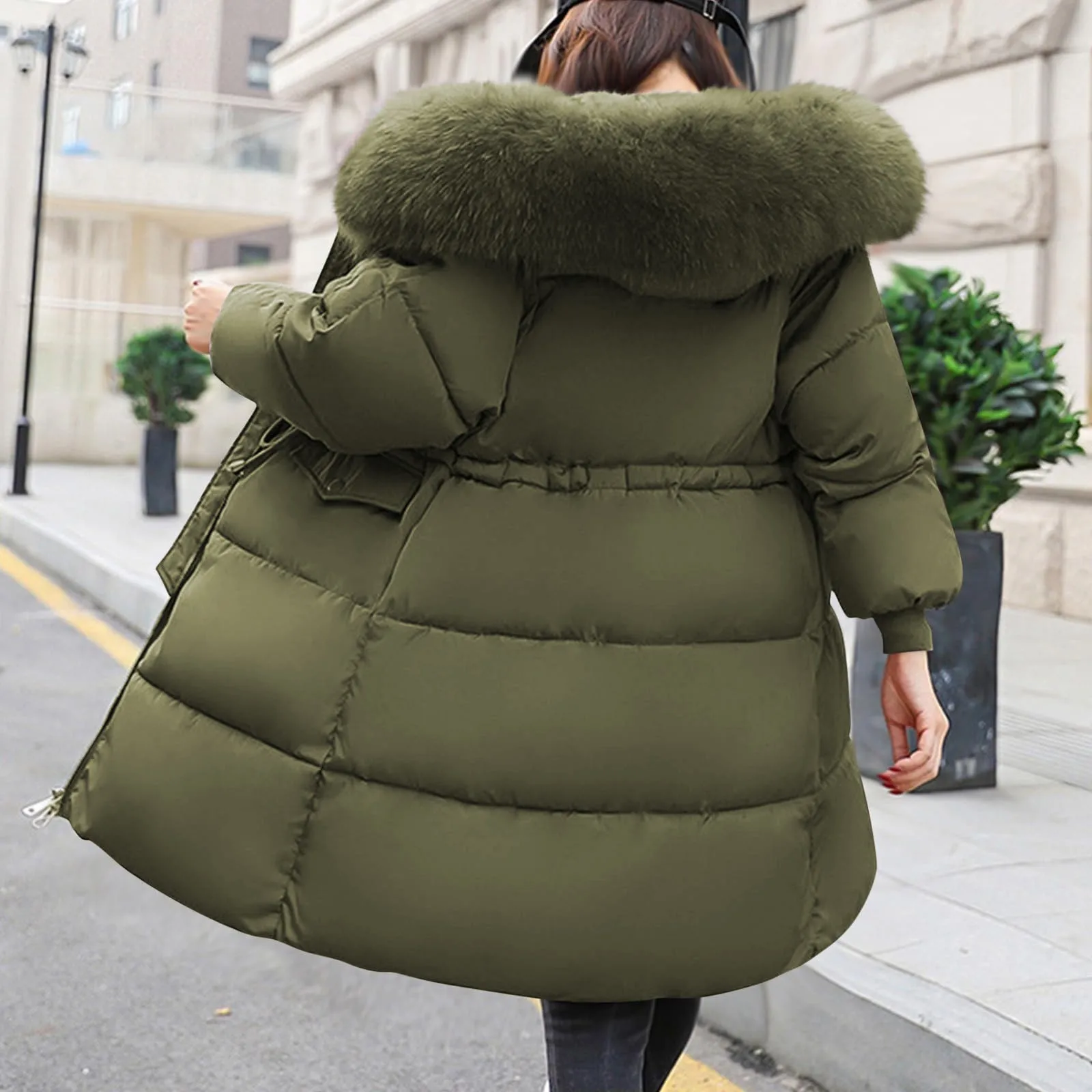 Lady Down Cotton Jacket Winter Mid Lenght Down Puffer Coats Plus Size Slim Trench Hooded Jackets Long Sleeve Warm Women Outwear