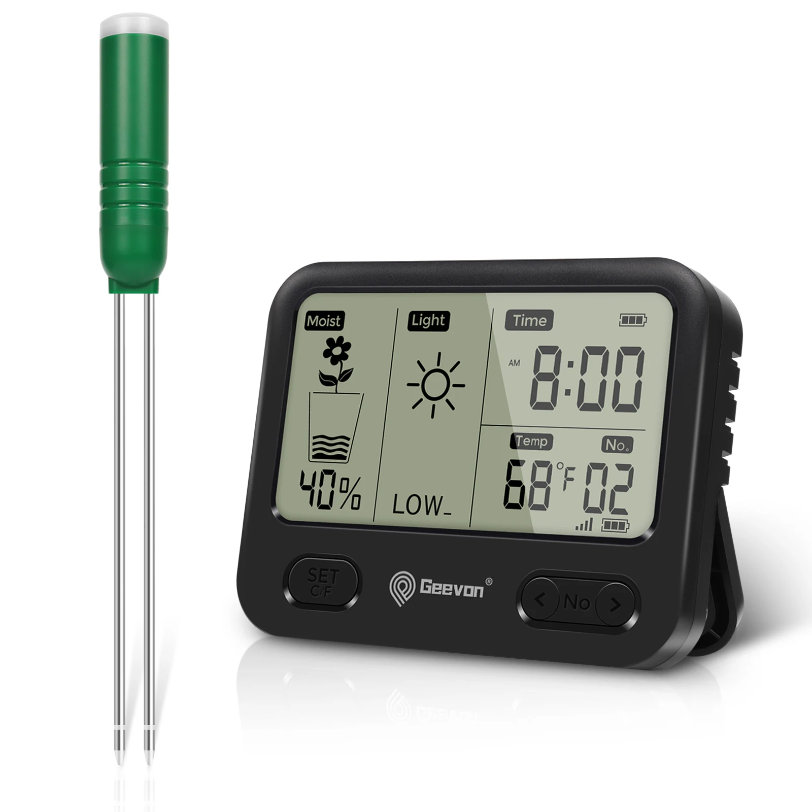 Geevon-medidor de Umidade do Solo da Planta sem Fio 492ft Faixa de 150m Temperatura Luz Solar e Tempo para Plantas Internas e Externas em 1