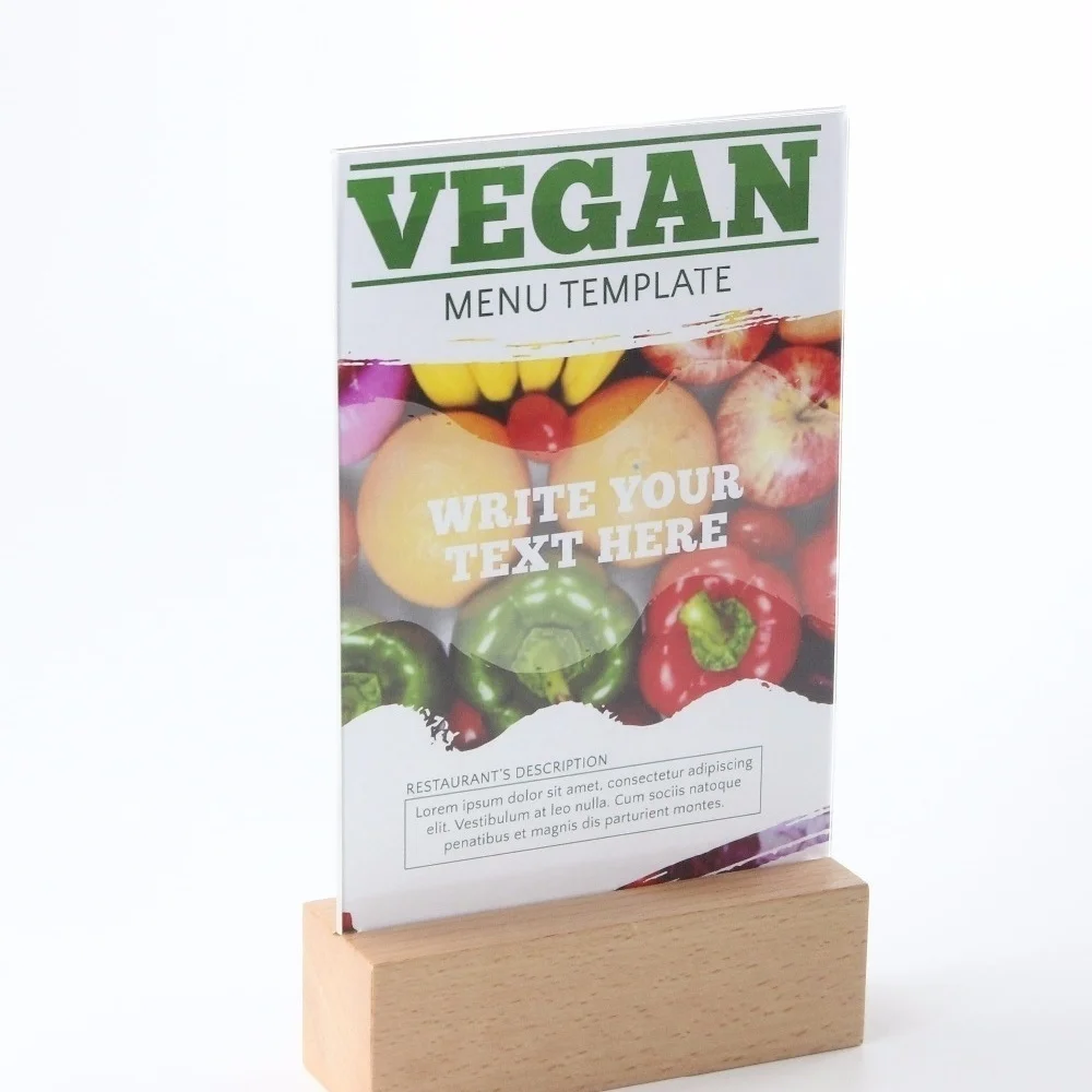 Acrylic Wooden Paper Menu Label Holder Table Desk Sign Label Price Tag Card Display Stand Poster Photo Frame A5 Thick Wood Base