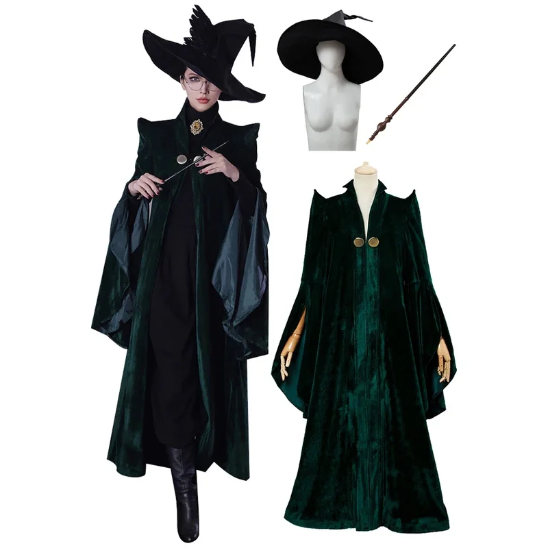 تسليم سريع أستاذ مينيرفا ماكغوناجال تأثيري قبعة زي العصا معالج النساء الكبار هالوين كرنفال حفلة لعب الأدوار البدلة