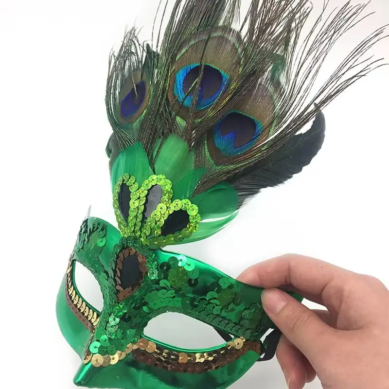 Máscara de carnaval de máscaras para anônimo mardi gras halloween traje veneziano com penas de pavão fantasia vestido bola acessório