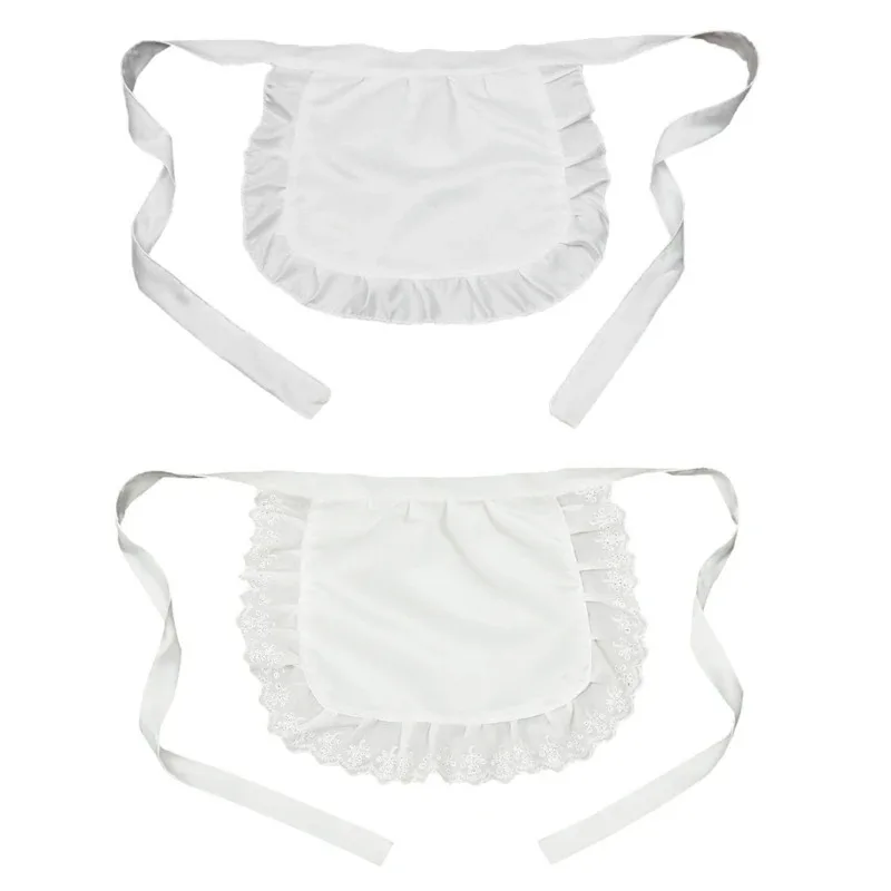 

Белый фартук для косплея горничной с рюшами, кружевной сексуальный фартук для девочек в стиле Лолиты, сарафан для вечеринки, работы, выпечки, кухонный нагрудник для чистки