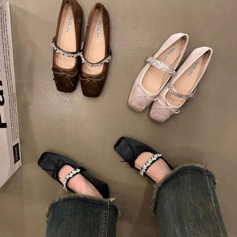 Grandma Shoes Autumn 2024 Fashion Women's Bow-Knot Low Heels Pointed Toe Slip-on Female Footwear Elegant Summer Fall Modis Butte