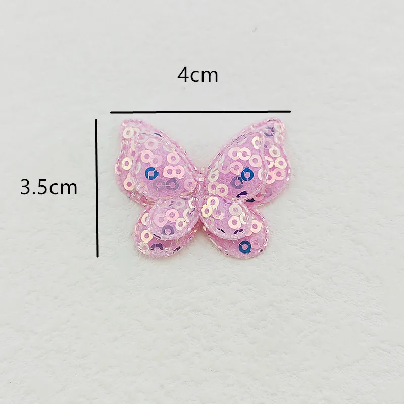 32 Stück, 4 x 3,5 cm, doppellagige Schmetterlingsapplikationen mit Pailletten, zum Aufnähen auf Babysocken, -mützen, für DIY-Kopfbedeckungen und als Accessoires. – Detail 4