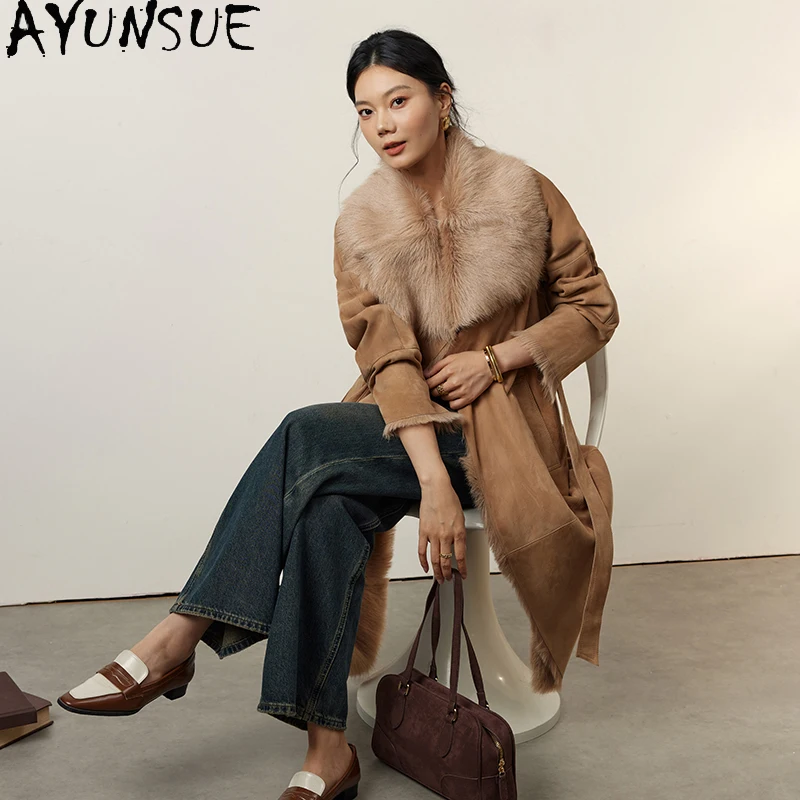 

AYUNSUE Natural Sheepskin Fur Coat Real Leather Jacket Women Cold-proof New in Coats Woman Warm Winter Clothes 2025 Loose Fit