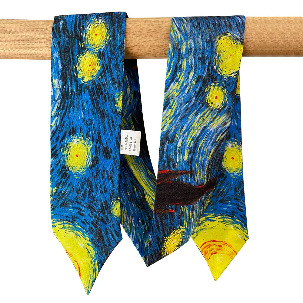 

Узкий шарф из 100% натурального шелка для женщин, галстук, женский шейный платок, женская сумка, декор, лента, длинная узкая сумка, полосатый галстук