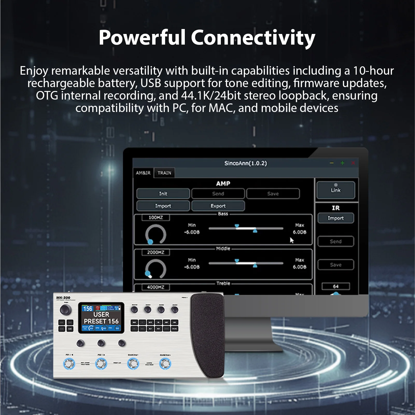 M-VAVE ギターエフェクタープロセッサー 120種類のアンプモデル ドラムマシン ループ MIDIインターフェース リアンプ ポータブルギターマルチエフェクトペダル