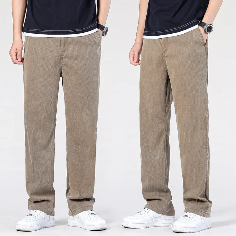 

2025 New Lyocell Fabric Men's Jeans Pants Straight Loose Quality Sweatpants Casual Soft Wide Leg Long Baggy Trousers Hot Sales