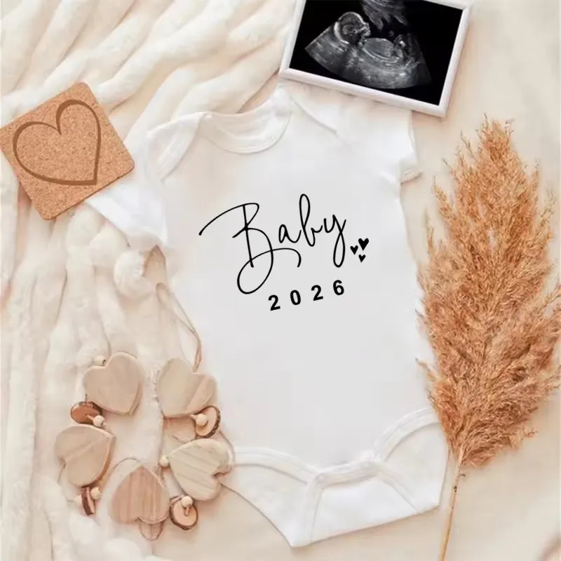 Baby 2026 Pregnancy Announcement Newborn Baby Bodysuits Cotton Summer Boys Girls Romper Jumpsuit Clothes Outfit