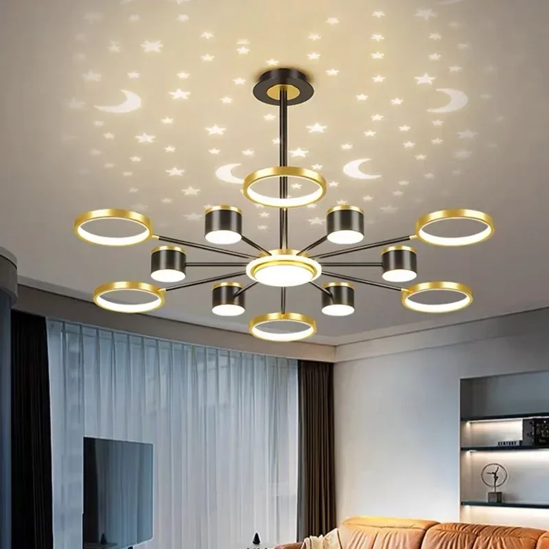 Modern LED Starry Ceiling Chandelier White Interior Stepless Light Fixture for Living Room Bedroom - Energy Efficient
