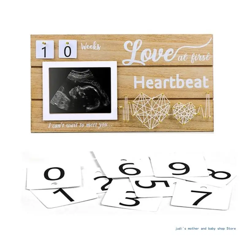 

67JC Pregnancy Mom Gift Wooden Picture Frame Photo Frames Baby Announcement with Double Love Heart