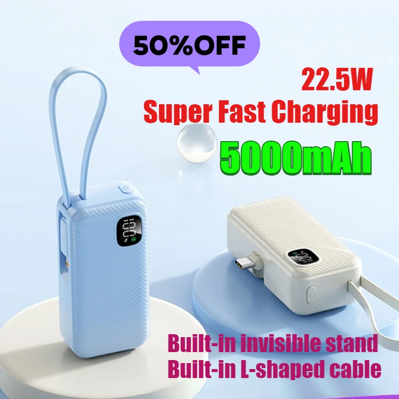 22.5W 20000mAh Fast Charging Power Bank Capsule-shaped with Built-in Bracket Compact Portable Mini Mobile Power Supply