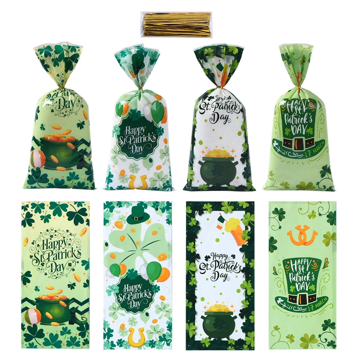 St Patrick’s Day Candy Bags Shamrock Irish Holiday Cookie Bags for Gift Packaging Happy St Patrick Party Decor Supplies 2024