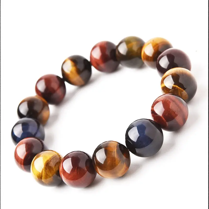 Natural Multi-Color Tiger Eye Bracelet Wood Change Stone Crystal Beads Single Circle Hand String For Men And Women Gifts