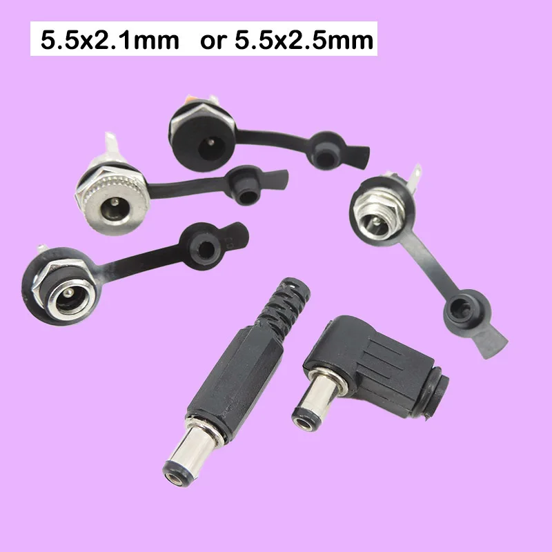 5.5mmx2.1mm DC male female Power Jack Socket Female Panel Mount Connector metal 5.5*2.5 dustproof cover right angel P2