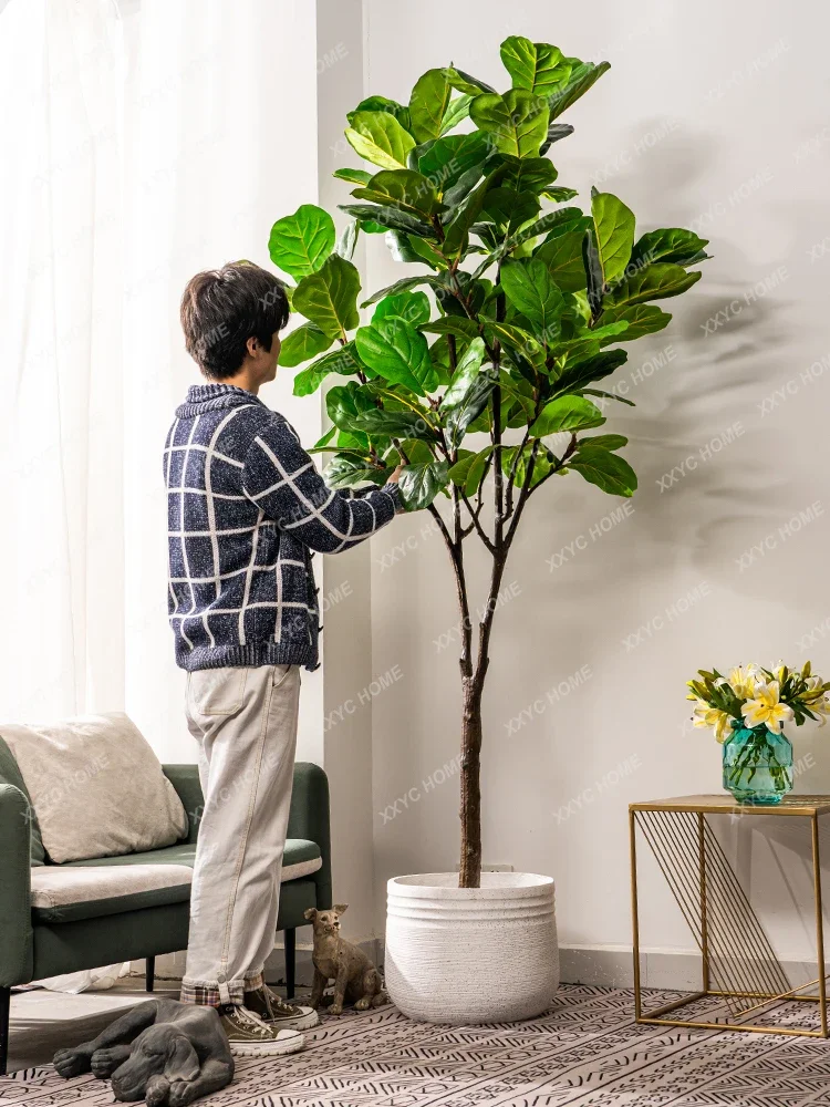 Bionic Green Plant Pot Ficus Lyrata Fake Trees Plant Indoor Living Room Floor Imitative Tree Landscape