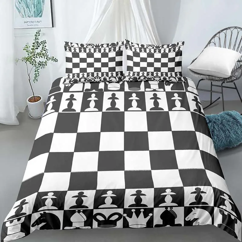 Chess Board Duvet Cover Luxury Child Bedding Set Euro King Size Quilt Cover Boys Girl Queen Comforter Cover Home Textile 2/3 Pcs