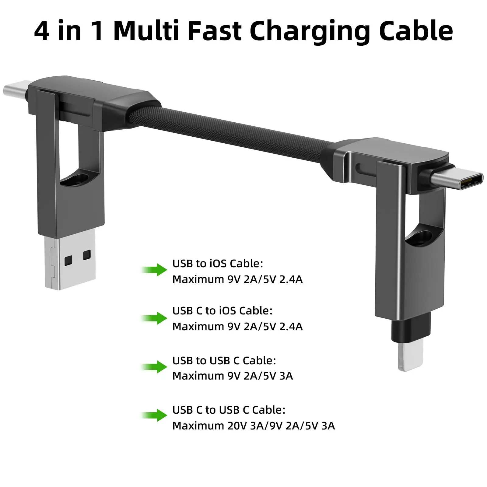 Magnetic USB Type C Charging Cable 60W 4 in 1 Multi Fast Charging Cable Zinc Alloy Keychain EDC Dual C IP Connectors for Phones