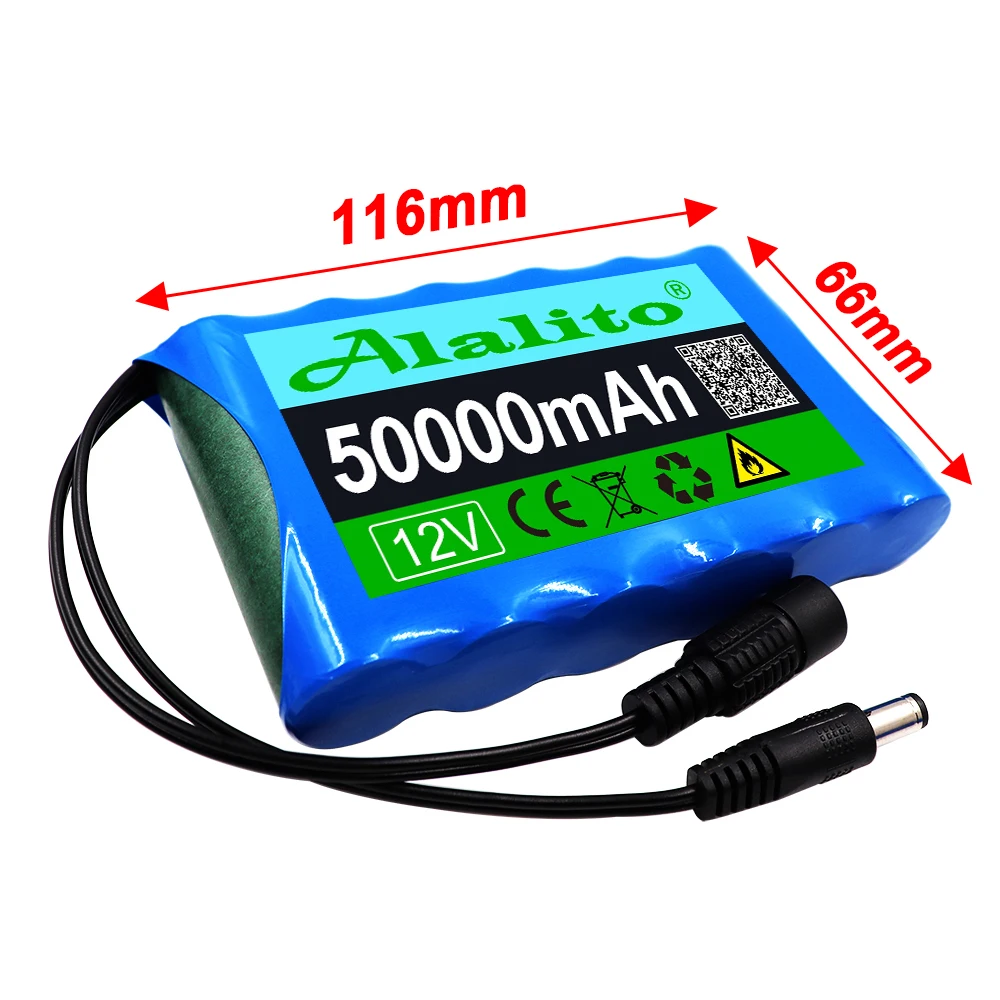 Air Shipping Bateria Recarregável 12V 50000mah Lithium Battery Pack Capacidade DC 12.6V 50Ah CCTV Camera Monitor com Carregador