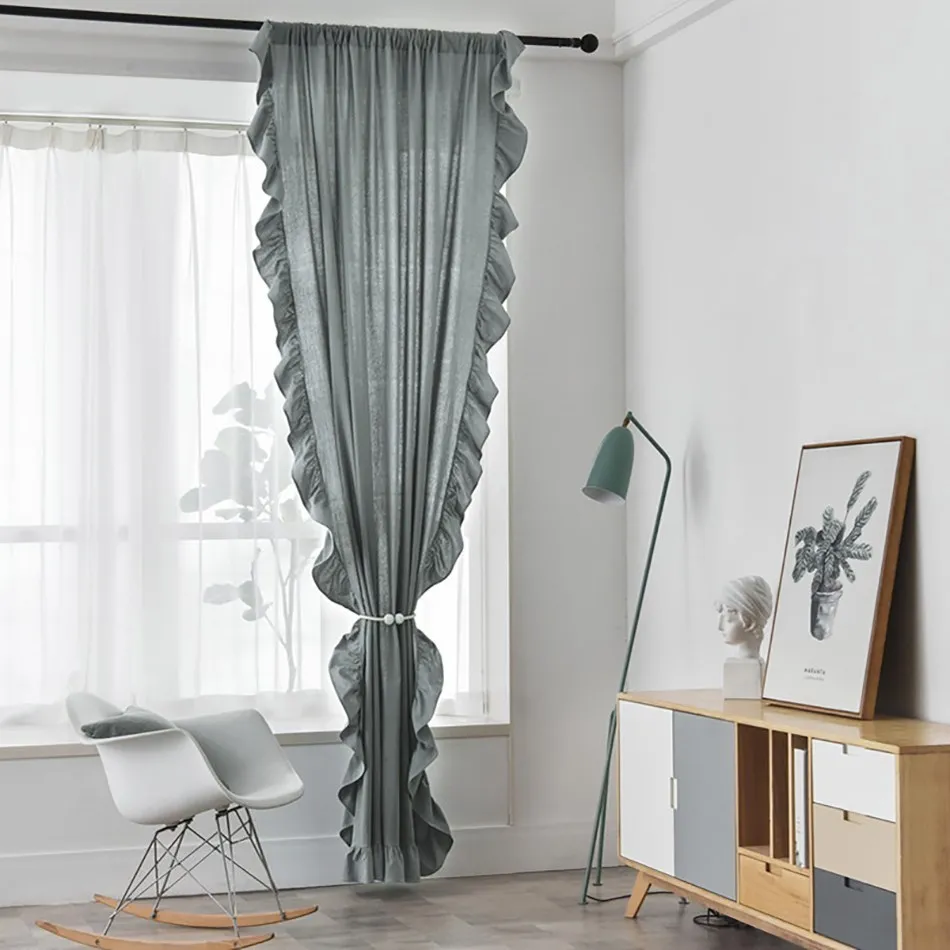 Half Blackout Curtains for Living Room Ruffle Cotton Linen Fabrics Window Curtains for Bedroom Curtain Ready Made Finished Drape