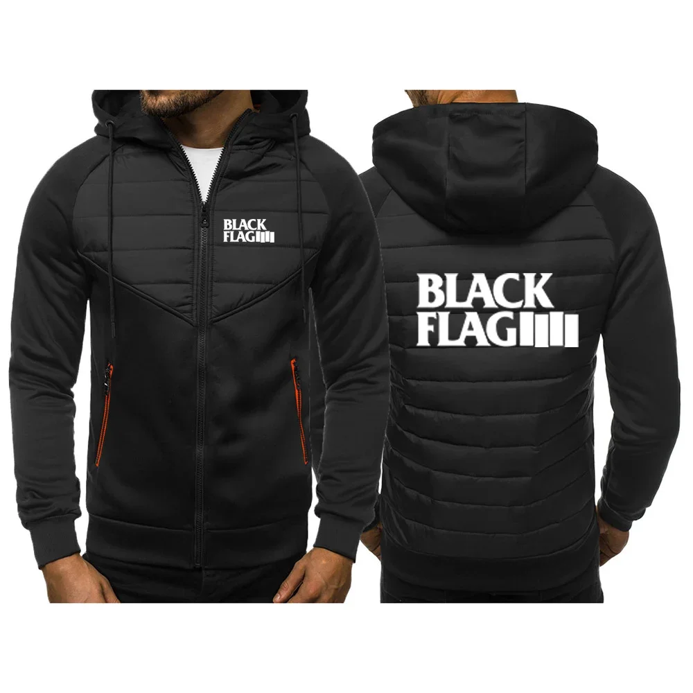 Black Flag Logo 2024 New Print Tricolor Hooded Jacket Spring and Autumn Men Casual Slim Comfortable Leisure Patchwork Coat Tops