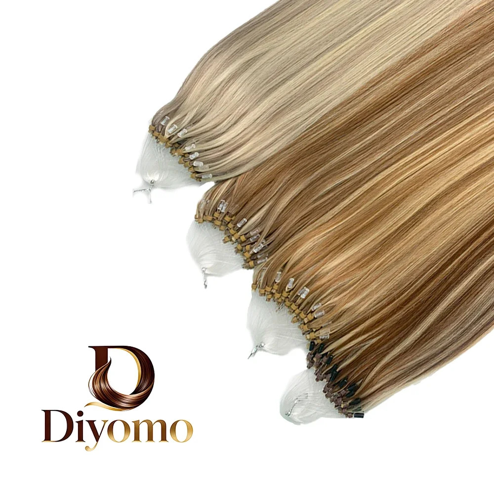 DIYOMO Straight Human Hair Extensions for Women 100g Fishing Line Hair Extension Brazilian Remy Hair Micro Loop Invisible